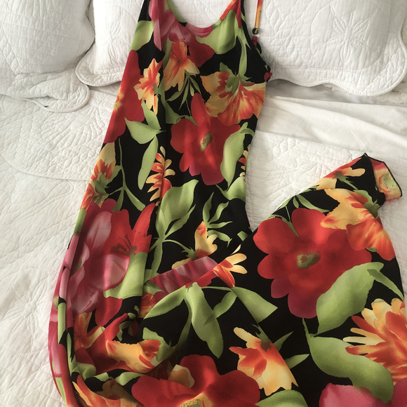 Tropical Floral Long Dress  - Size L - Picture 1 of 4